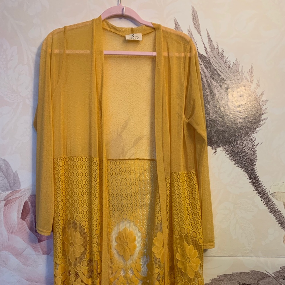 Cute boho gold long sheer cardigan